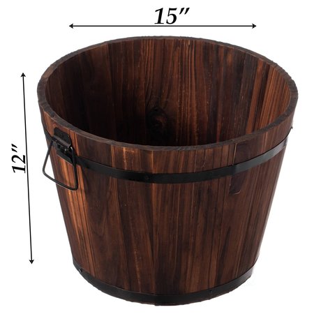 Gardenised Rustic Wooden Whiskey Barrel Planter with Durable Medal Handles and Drainage Hole - Medium QI003236.M
